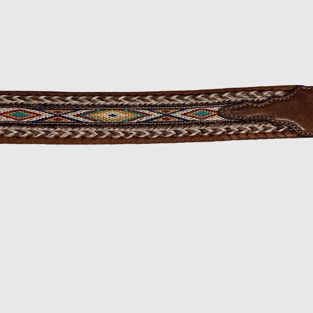 Tony Lama Leather Belt Men's Sz 34 Western Badlands Horsehair Ribbon Inlay Brown